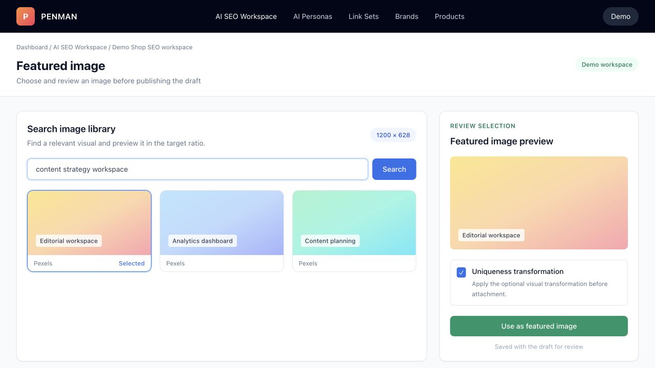 Featured image selection workflow in PENMAN