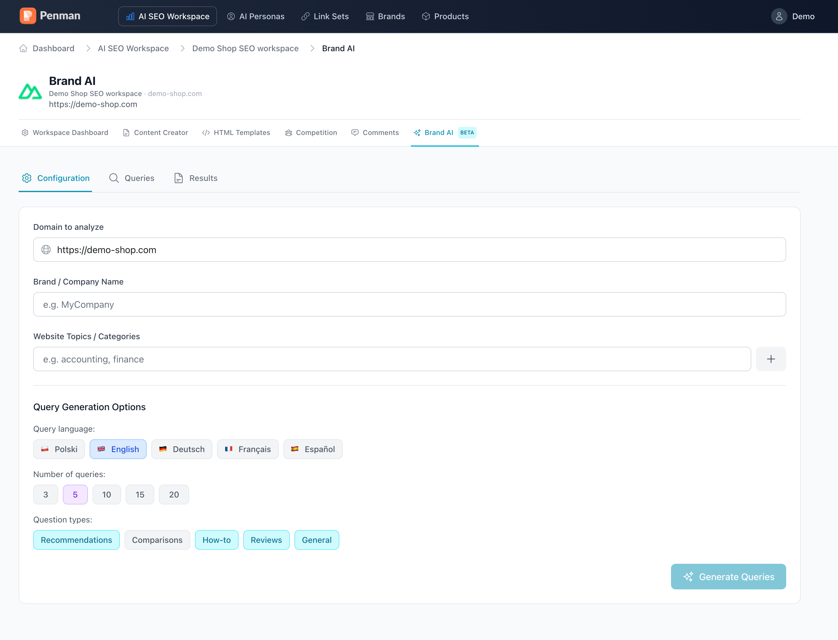 PENMAN Brand AI dashboard