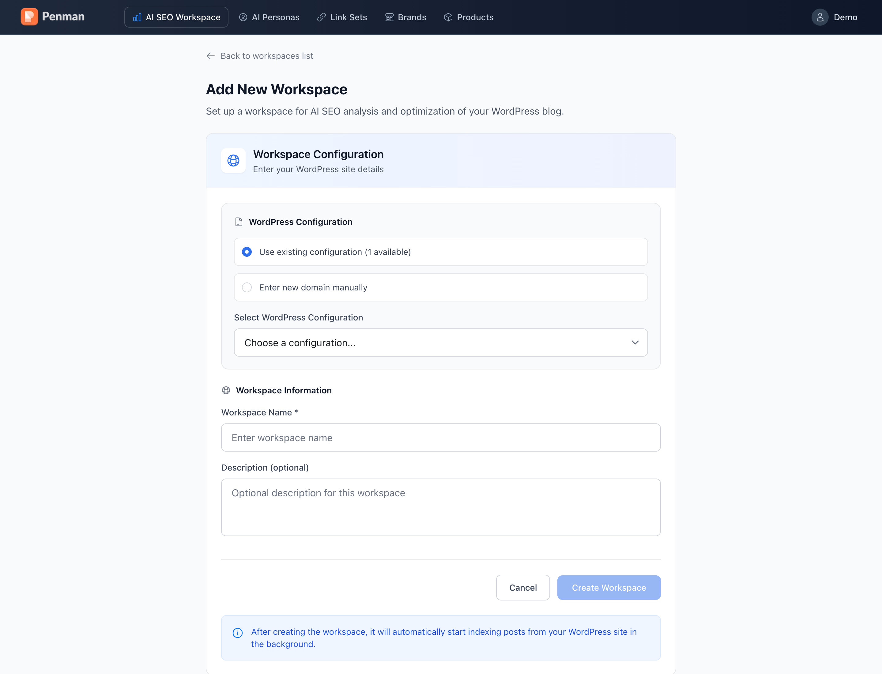 Create workspace step