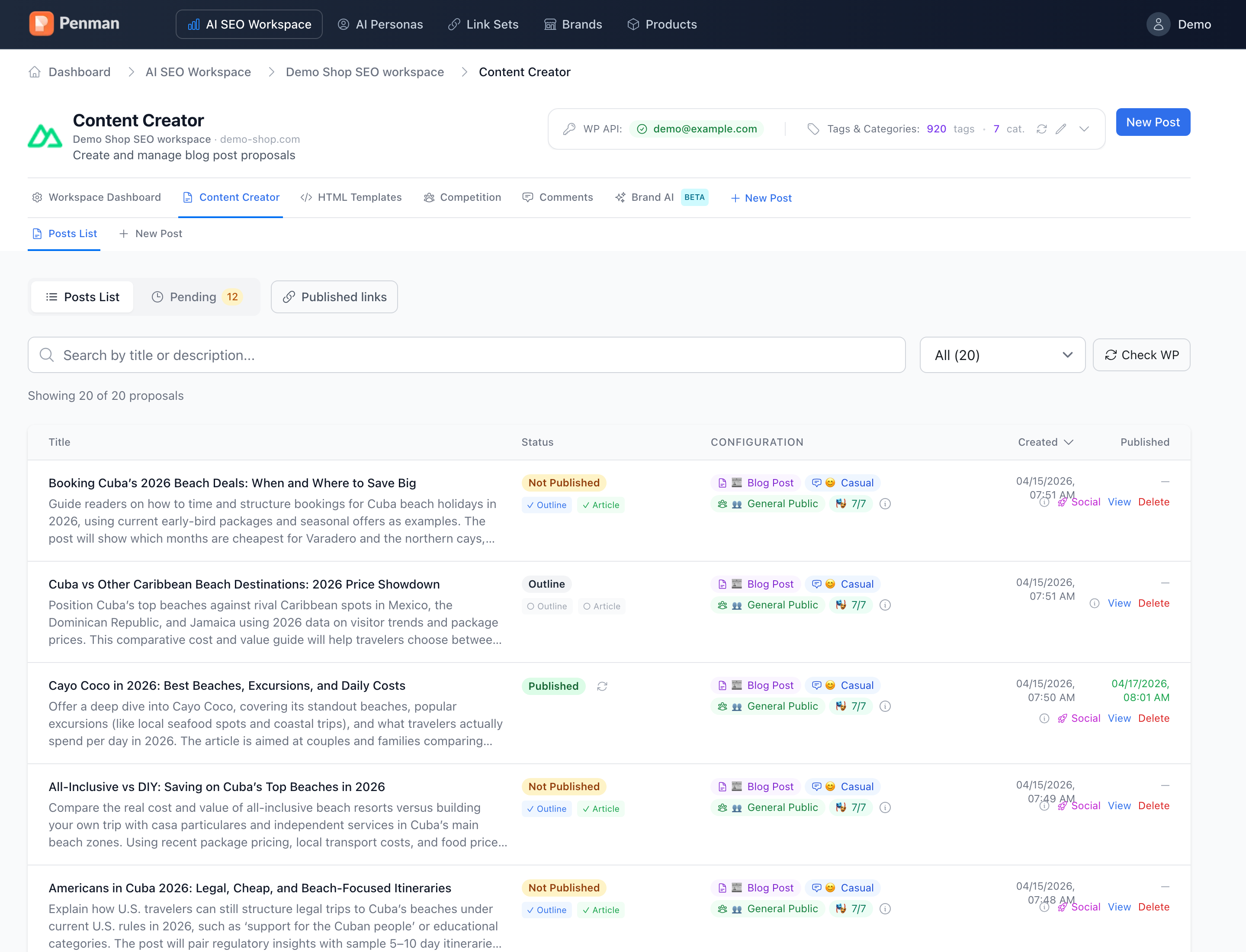 Article proposals view